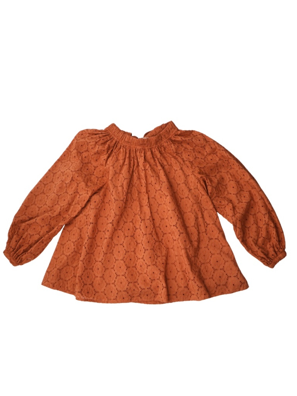 Roller Rabbit Glyn Eyelet Blouse Medium Terracotta Orange Bow Back Cotton